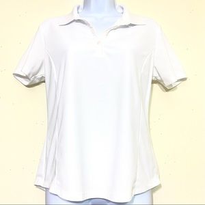 Greg Norman woman’s WHITE short sleeve polo shirt size M Play Dry wicking design